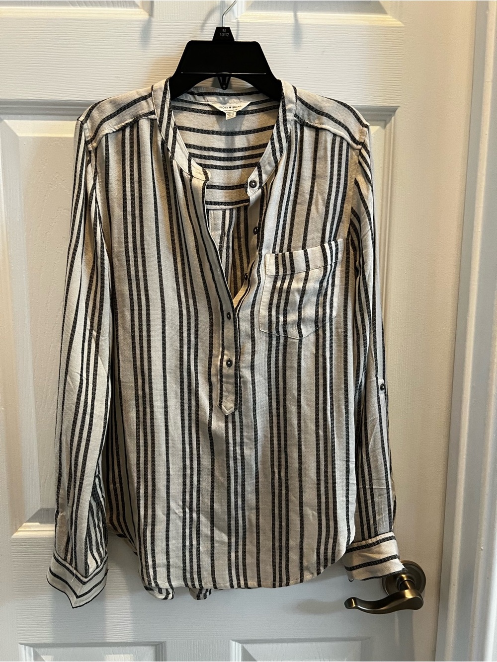 Lucky Brand Black and White Striped Henley Shirt